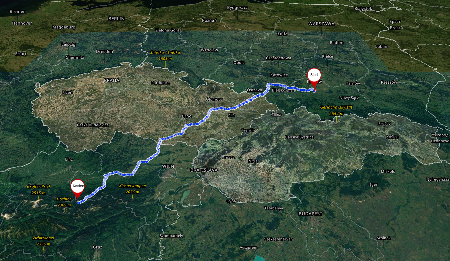 Przykład trasy przeprowadzki do Austrii – Kraków ⇄ Graz